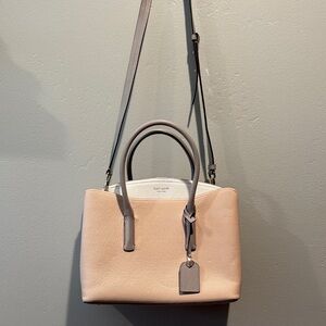 New Kate spade New York Margaux Large Blush Pink White Pebbled Leather Purse Bag